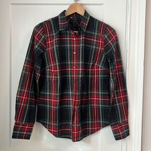 J Crew Slim stretch perfect shirt in black Stewart tartan size 6